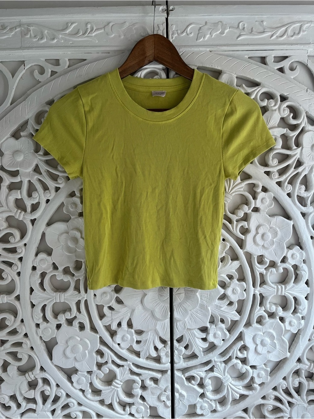 Wilfred Free Aritzia Ribbed Modal Crew Neck Tee Neon Yellow Green Small